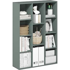 Furinno LUDER Bookcase, 11-Cube Bookcase, Reversible Book Case, 9.4 x 29.1 x 41.7 inches, for Living Room, Bedroom, Home Office, Sage Green
