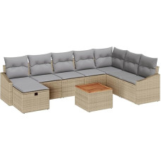 Rantry 9-teiliges Garten Sofa Set mit Kissen Beigem Poly Rattan Gartenlounge Modelis3359581