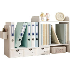 NUODWELL išskleidžiama stalinė knygų spinta su 3 stalčiais, stalviršio knygų lentynos stovas, namų ir biuro reikmenų stalinis laikymo organizatorius (baltas)