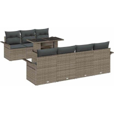 Rantry 8 Stück Garten Sofa Set mit Kissen Grau Poly Rattan Gartenlounge Model3348225