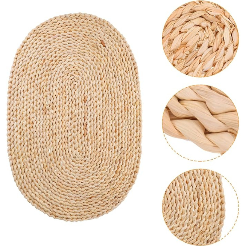 TINEASUR Natūralūs austi kilimėliai Ovalus 30 x 45 cm, pagaminti iš kukurūzų lapų Neslystančių karščiui atsparių kilimėlių, skirtų valgomojo stalo apdailai ir banketams