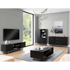 Pradžia Baldų komplektas Sieninė spinta matinės juodos spalvos 4 dalių, modernus 1 komoda, 1 kavos staliukas, 1 žema lenta, 1 aukšta lenta