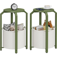 TUTOTAK Kleiner Beistelltisch, runder Beistelltisch, Nachttisch, Nachttisch, Sofatisch mit Aufbewahrungskorb, Wohnzimmer, Schlafzimmer, Olivgrün TB01BOG0922