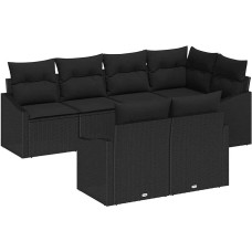 Rantry 7-teiliges Garten-Sofa-Set mit Kissen Schwarz Poly Rattan Gartenlounge Modelis3346763