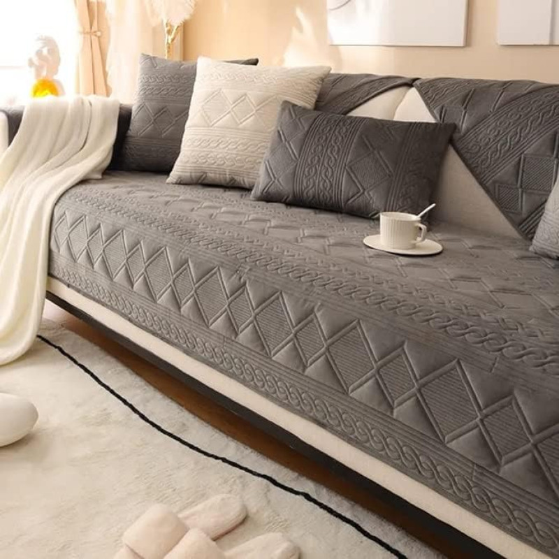 YHWWW Velvet Sofos dangtelis Sofos dangtelis Kampinė sofa L formos/U formos sofos dangtelis 3/2/4 sėdimos sofos dangtelis Neslystantis sofos dangtelis Šuo katė Sėdynė Plokščia sofos apsauga (smėlio spalvos, pilka)