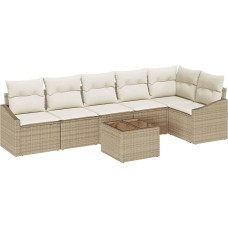 Rantry 7-teiliges Garten-Sofa-Set mit Kissen Braun Poly Rattan Gartenlounge Modelis3346751