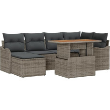 Rantry 7-teiliges Garten-Sofa-Set mit Kissen Grau Poly Rattan Gartenlounge Modelis3358218
