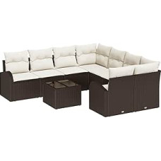 Rantry 9-teiliges Garten-Sofa-Set mit Kissen Braun Poly Rattan Gartenlounge Modelis3345978