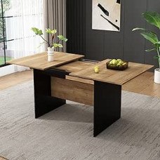 I0I&I0I Rectangular Expandable Dining Table, 140/180 x 80 cm, Natural Wood Grain, MDF Wood, Modern Design, Stable, Easy Care, for 4-6 People, Ideal for Dining Room (Black/Dark Walnut)