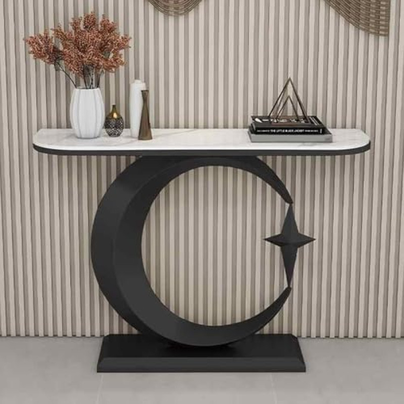 Schmaler Konsolentisch - Geometrischer Metallrahmen, stilvolles Beistelltisch für Wohnzimmer, Eingangsbereich und Flur, platzsparendes Design