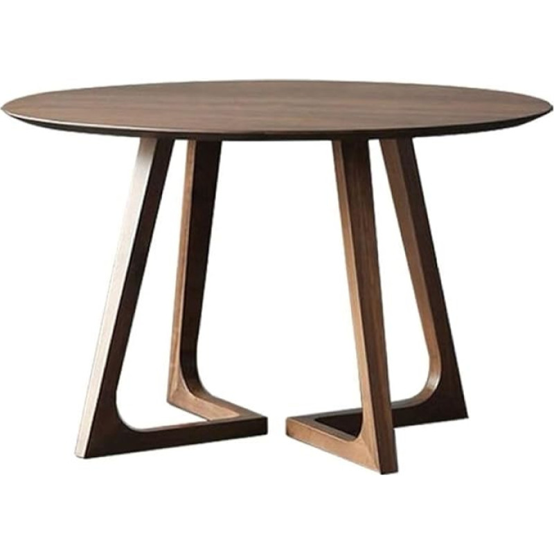 Vidurio amžiaus modernus valgomojo stalas su ovalia stalviršio forma iš medžio masyvo rudos spalvos (skersmuo 60 cm, apvalus valgomojo stalas iš medžio masyvo)