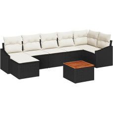 8-teiliges Garten-Sofa-Set mit Kissen Schwarz Poly Rattan Akazie Gartenlounge Model3356528