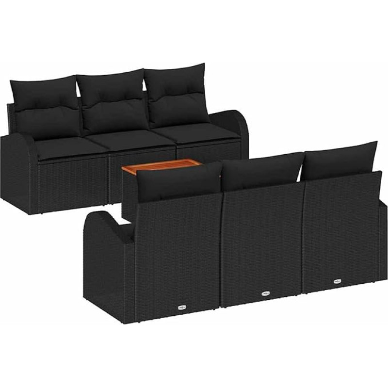 Rantry 7-teiliges Garten Sofa Set mit Kissen Schwarz Poly Rattan Akazie Gartenlounge Modelis3347527