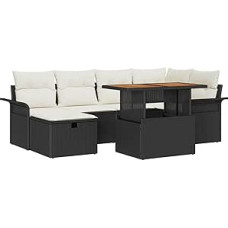 7-teiliges Garten Sofa Set mit Kissen Schwarz Poly-Rattan Gartenlounge Model3359911