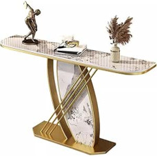 Generisch Moderner Konsolentisch für den Eingangsbereich - 12 mm Dicke Tischplatte, stabiles Gestell, stilvoller Beistelltisch für Wohnzimmer, Flur, Büro (Gold & Beige, 100 x 30 x 80 cm)