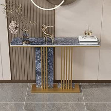 Generisch Schmaler, Goldener Konsolentisch mit Stauraum - Moderner Beistelltisch für Wohnzimmer, Flur und Eingangsbereich - Abgerundete Ecken, Blau, 80 x 30 x 80 cm