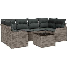 7-teiliges Garten-Sofa-Set mit Kissen Grau Poly Rattan, 2-Sitzer Garten-Sofa mit Kissen Grau Poly Rattan Gartenlounge Modelis3345599