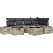 7-teiliges Garten-Sofa-Set mit Kissen aus hellgrauem Poly-Rattan Gartenlounge Modelis3360723