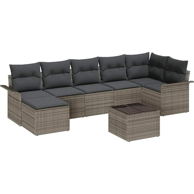 7-teiliges Garten Sofa Set mit Kissen Schwarz Poly-Rattan, 2-Sitzer Garten Sofa mit Stauraum & Kissen Grau Poly-Rattan Gartenlounge Modelis3354128