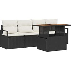 5-teiliges Garten-Sofa-Set mit Kissen Schwarz Poly Rattan, 2-Sitzer Garten-Sofa mit Stauraum & Kissen Schwarz Poly Rattan Gartenlounge Modelis3358378