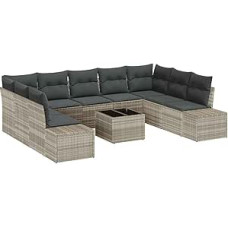 10 dalių sodo sofos komplektas su kilimais Graues Poly Rattan Gartenlounge Modelis3355901
