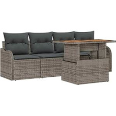 5 dalių sodo sofos komplektas su kopėtėlėmis ir kopėtėlėmis Graues Poly Rattan, 2 dalių sodo sofa su stalčiumi ir kopėtėlėmis Graues Poly Rattan Gartenlounge Modelis3358127