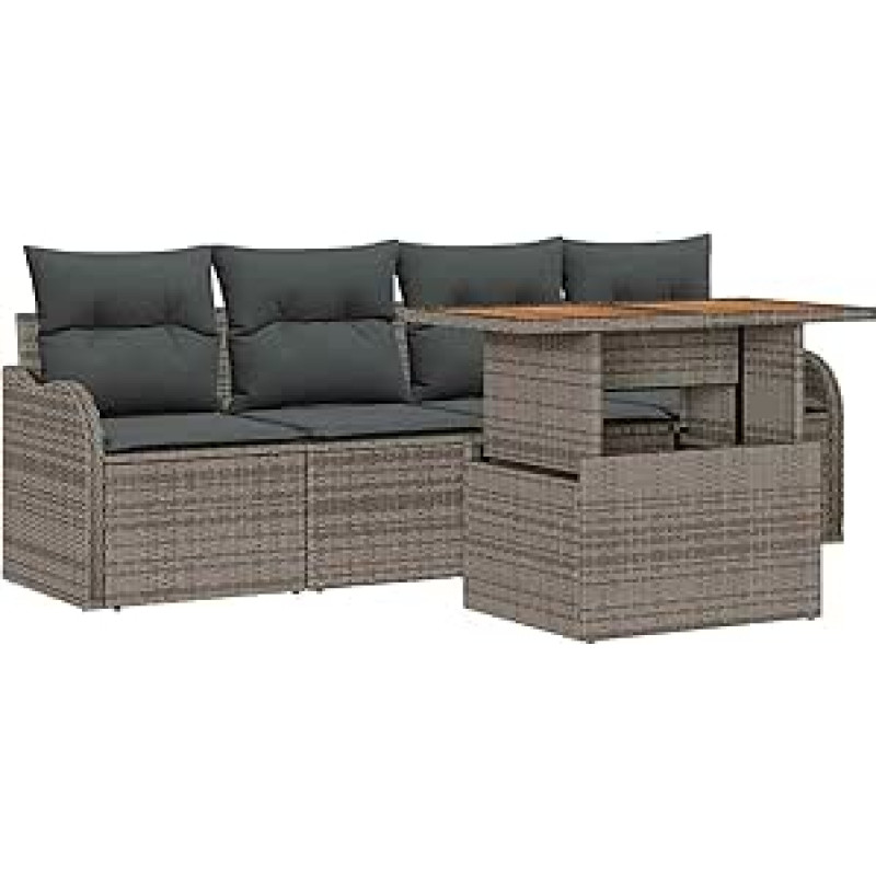 5 dalių sodo sofos komplektas su kopėtėlėmis ir kopėtėlėmis Graues Poly Rattan, 2 dalių sodo sofa su stalčiumi ir kopėtėlėmis Graues Poly Rattan Gartenlounge Modelis3358127
