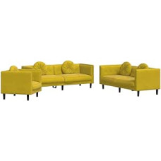Kangmusi 3-TLG. Sofagarnitur mit Kissen Gelb Samt,3209253