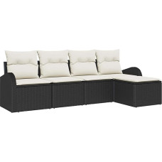 5-teiliges Garten-Sofa-Set mit Kissen Schwarz Poly-Rattan Gartenlounge Modelis3345997