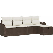 5-teiliges Garten-Sofa-Set mit Kissen Braunes Poly-Rattan, 2-Sitzer Garten-Sofa mit Kissen Braunes Poly-Rattan Gartenlounge Modelis3358957