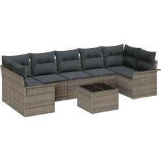Gartensofa-Set mit Kissen mit Speicher 8 pcs Grau Poly-Rattan Gartenmöbel Model3353948