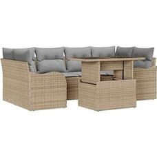 Gartensofa-Set mit Kissen mit Speicher 7 pcs Beige Poly Rattan Gartenmöbel Modelis3357133