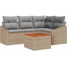 Gartensofa-Set mit Kissen 5 pcs Beige Poly-Rattan Gartenmöbel Modelis3347826