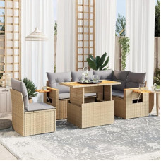 Gartensofa-Set 6-teilig mit Kissen in Beige aus Polyrattan, Set Schlafsofa, Wohnzimmer, Gartensofa, modernes Sofaset für den Außenbereich, Möbel Modell 3273523
