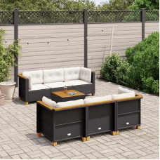 Gartensofa-Set mit Kissen, 7-teilig, schwarz, Polyrattan, Möbel-Set für Schlafsofa, Wohnzimmer, Gartensofa, modernes Sofaset für den Außenbereich, Modell 3261737