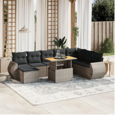 Sodo sofos komplektas 9 dalių su pilkomis poliratano pagalvėlėmis Baldų komplektas Sofa lova Svetainės sofa Sodo komplektas Šiuolaikinė lauko sofa Lauko lauko baldai i1