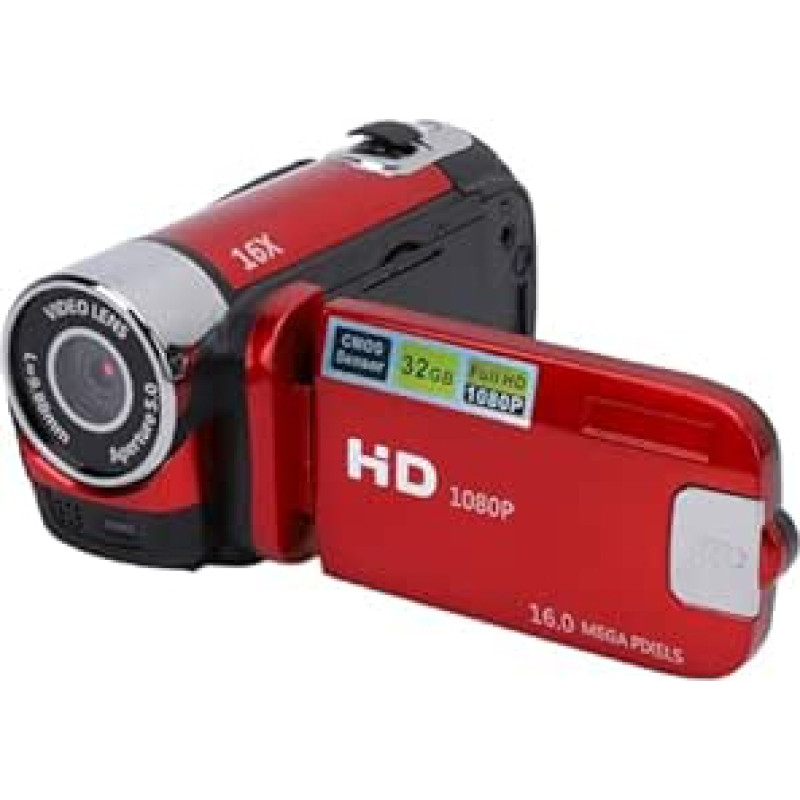 16MP 1080P 16x skaitmeninio priartinimo vaizdo kamera, 2,4 colio spalvotas ekranas, užpildanti šviesos kilpą, skirta kelionėms, augimo įrašymui (raudona)