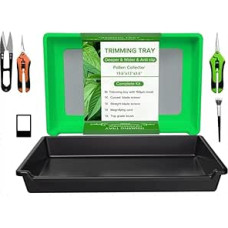 Pollen Trimm-Tablett Set mit Sieb – 2 Tabletts mit 150µm Sieb – Pflanzentrimm Set mit Scheren, Pinsel & Lupe – Ernteschale für Pflanzenpflege