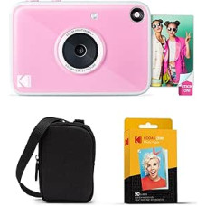 Kodak Printomatic+ Instant Digital Camera Starter Kit with Case and 20 Zinc Photo Paper - 10MP RGB LED Full Colour Photos - Pink