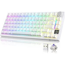 YINDIAO ATTACK SHARK X820 Ultra Gasket mechaninė klaviatūra su TFT ekranu ir mygtukais, 75 % ANSI išdėstymas, 2,4 GHz/BT/laidinė, 5 garsą sugeriančios putos, keičiama karštuoju būdu, skirta PC, MAC (balta, dovanų jungiklis)