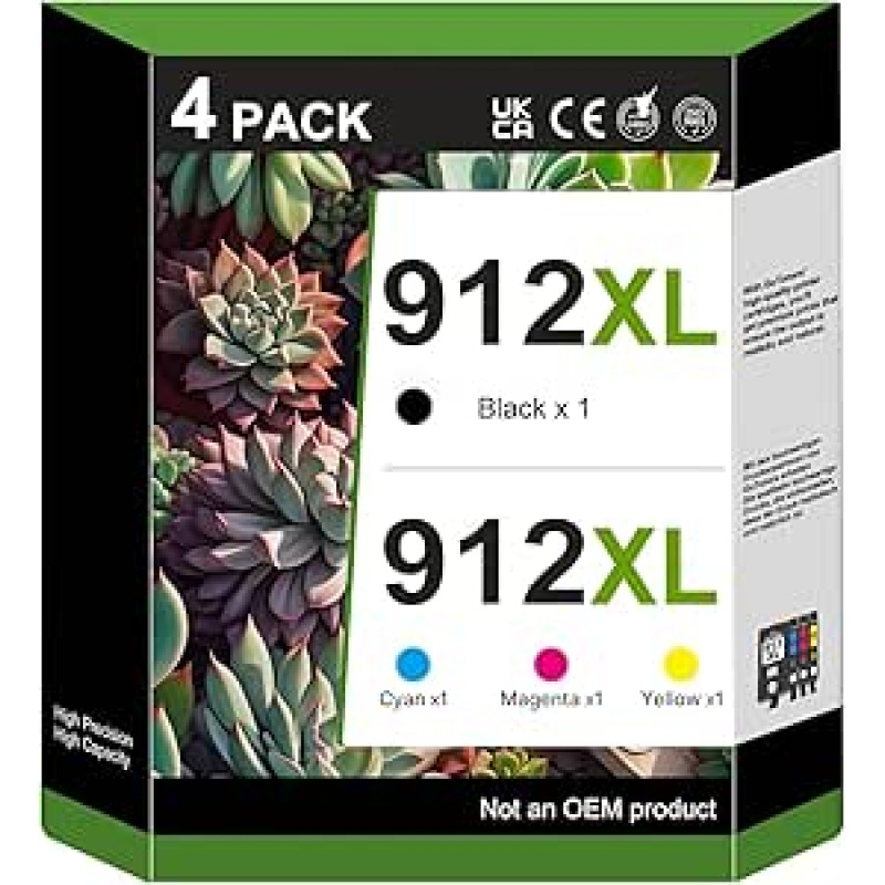 GoToners 912XL daugiapakopės spausdintuvo kasetės, suderinamos su HP 912 XL kasetėmis, skirtomis HP Officejet Pro 8022 kasetėms, Officejet Pro 8010 8012 8014 8015 8020 8023 8024 8025 (4 vnt.)