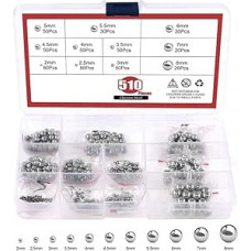 Stahlkugeln, 510-teiliges Sortimentsset, Edelstahl, 304 Größen, 2 mm, 8 mm, für Lager, Motoren und industrielle Komponenten