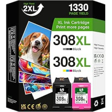 308XL didelės talpos spausdintuvo kasetės, suderinamos su HP 308, daugkartinės HP Envy 6120 kasetės - Envy 6120e 6110e 6122e 6132e 6532e 6152e 6520e 6530e 6558e 6110e 6130e (2 pakuotės)