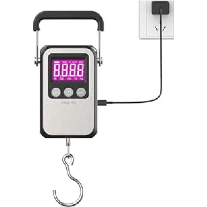 Rankinė, 60 kg/10 g LCD-Digitalanzeige Hängewaage, tragbare Mini-Elektrowaage, wiederaufladbar