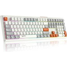 V300 108 laidinė žaidimų klaviatūra, QWERTY RGB klaviatūra su vaivorykštiniu apšvietimu, apšviesta klaviatūra ir membraniniais klavišais / multimedijos klavišais, ergonomiški ABS rutuliniai dangteliai - pilkai balta