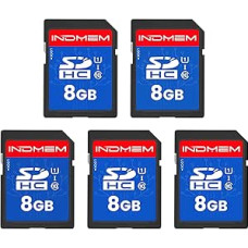 INDMEM SD Card 8GB 5 Packs, SD Memory Card 8GB UHS-I SDHC U1 Class 10, High Speed Card for Digital Camera, Computer, Trail Camera