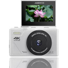 Skaitmeninis fotoaparatas, automatinio fokusavimo UHD 4K vaizdo kamera su 3 colių sulankstomu ekranu, 64 MP, 18 kartų skaitmeninis priartinimas, vaizdo kamera su apsauga nuo drebėjimo, kompaktiškas kelionių fotoaparatas vaikams, paaugliams, (baltas)