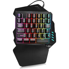 Vienos rankos RGB žaidimų klaviatūra, 5 daugialypės terpės klavišai, 35 klavišų žaidimų mini mechaninė klaviatūra, USB kabelis, vaivorykštinis fonas, vienos rankos rašomosios mašinėlės klaviatūra su riešo atrama, skirta žaidimams / biurui