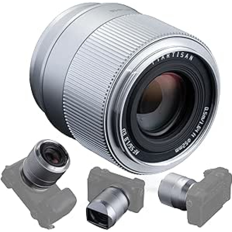 TTArtisan 56 mm F1.8 objektyvas, skirtas APS-C kadro fotoaparatams A5000 A6500 A6600 NEX-3 NEX-3N NEX-7 NEX5 CA7 A7I A7R A7S A7SI A7SII A9 ir kitiems (sidabrinės spalvos)
