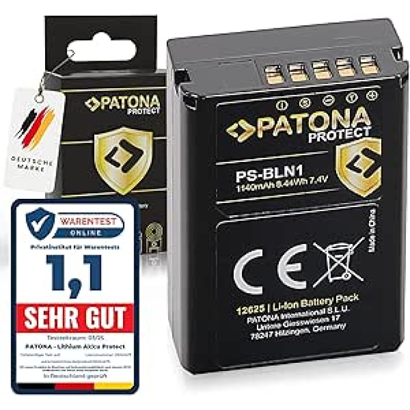 PATONA Protect PS-BLN1 baterija (1140 mAh 7,4 V 8,44 Wh) Suderinama su Olympus OM-D E-M1 EM1 OMD EM5 E-M5 Mark II Pen F E-P5 EP5 Stylus XZ-2 XZ2 BLN1 BLN-1